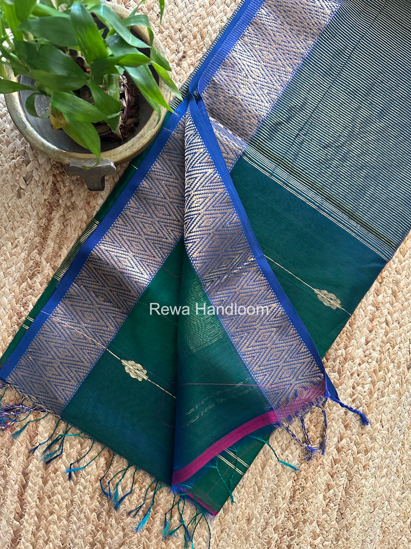 Maheshwari Bottle Green Shaded Butti Saree SBBS028