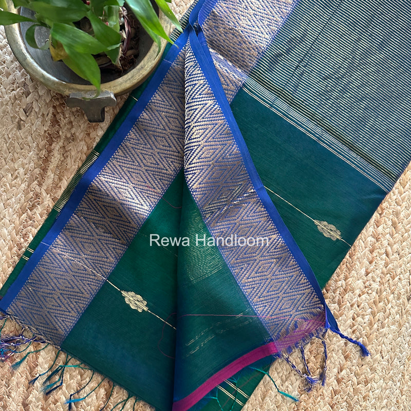 Maheshwari Bottle Green Shaded Butti Saree SBBS028