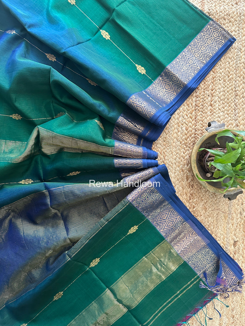Maheshwari Bottle Green Shaded Butti Saree SBBS028