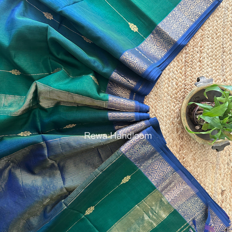 Maheshwari Bottle Green Shaded Butti Saree SBBS028
