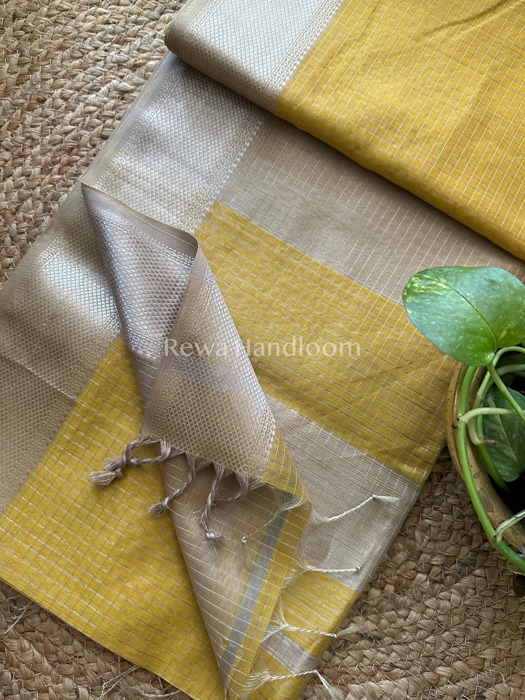 Maheshwari Yellow ~ Silver Zari Checks Silk Saree-SZ019