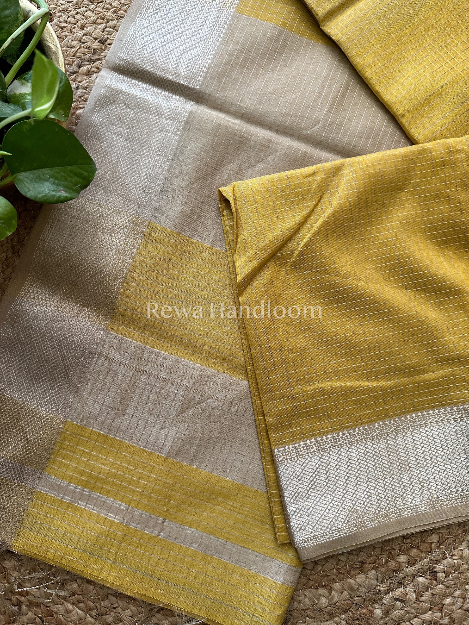 Maheshwari Yellow ~ Silver Zari Checks Silk Saree-SZ019