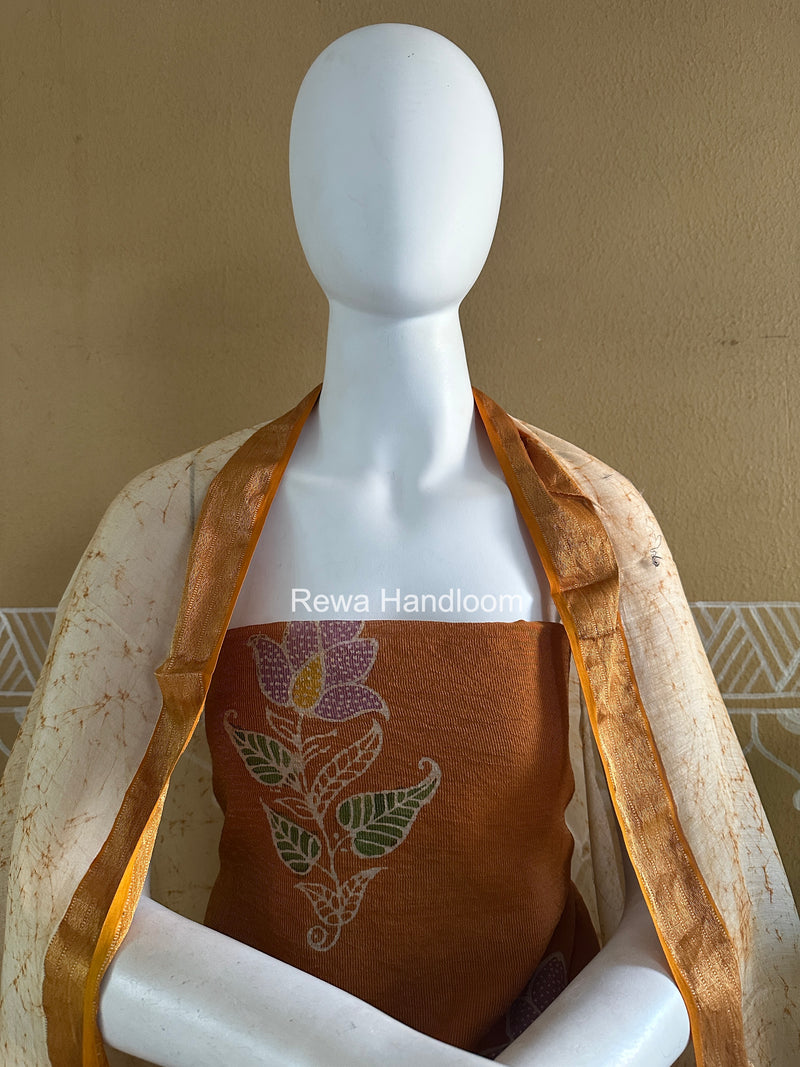Maheshwari Golden Yellow Batik Tissue Printed Dress Material BTP156
