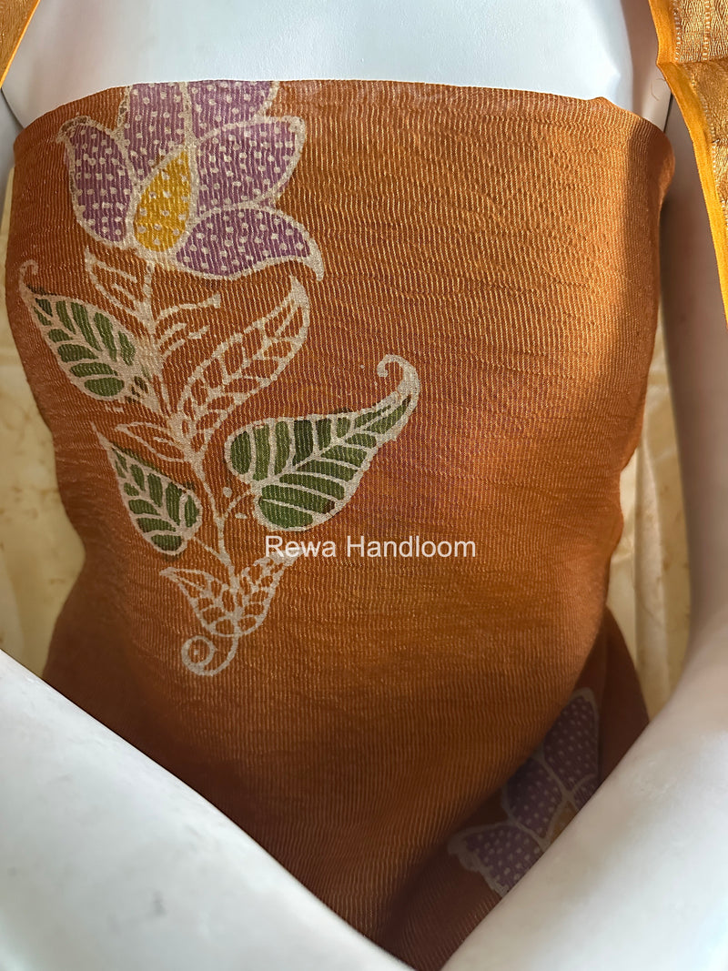 Maheshwari Golden Yellow Batik Tissue Printed Dress Material BTP156