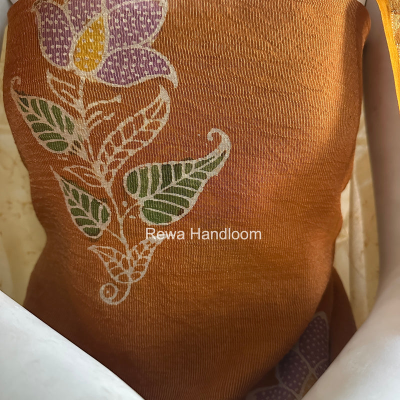 Maheshwari Golden Yellow Batik Tissue Printed Dress Material BTP156