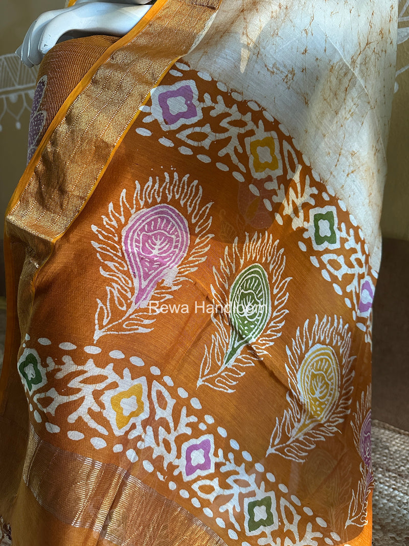 Maheshwari Golden Yellow Batik Tissue Printed Dress Material BTP156