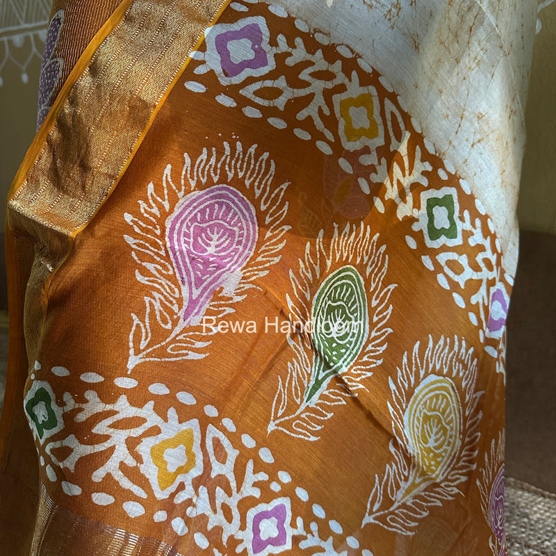 Maheshwari Golden Yellow Batik Tissue Printed Dress Material BTP156