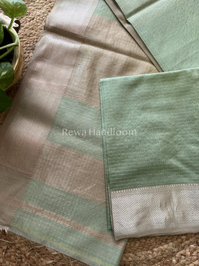 Maheshwari Pista-Green ~ Silver Zari Checks Silk Saree-SZ011