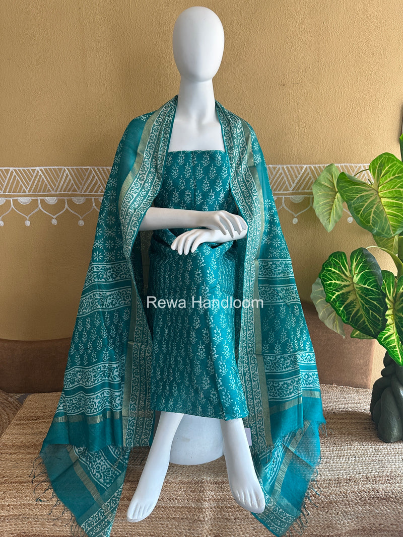 Dabu Print Silk Top-Dupatta