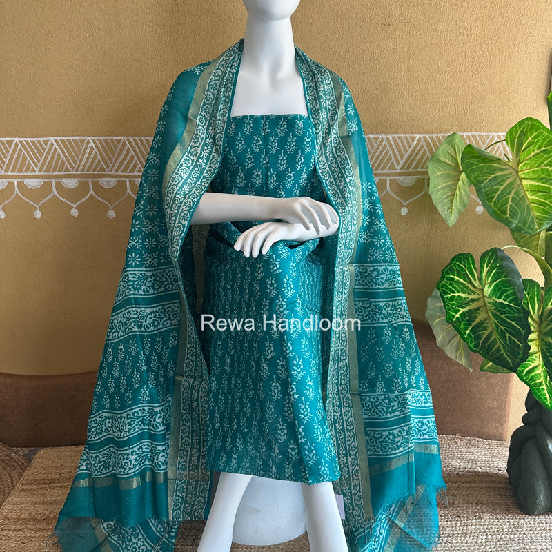 Dabu Print Silk Top-Dupatta