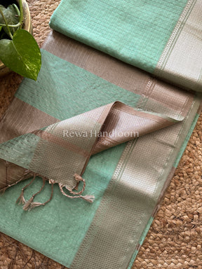 Maheshwari Green ~ Silver Zari Checks Silk Saree-SZ029