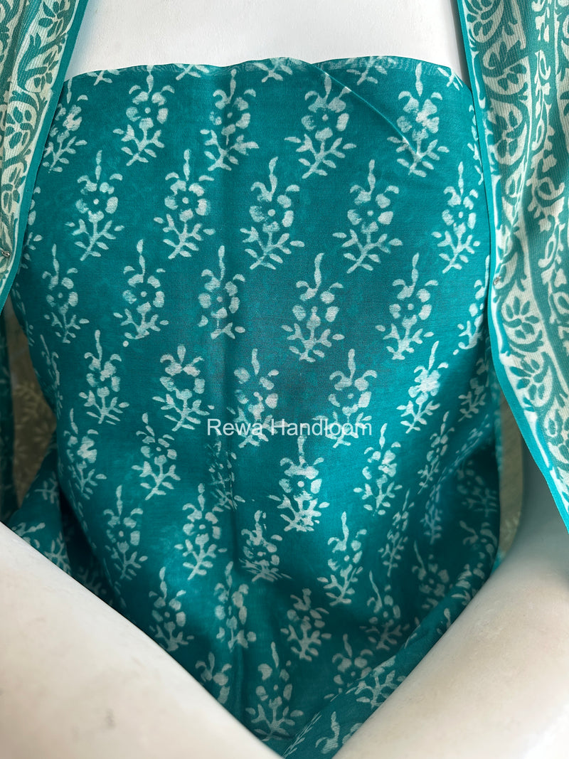 Sea Green Dabu Print Silk Top-Dupatta DPSD08