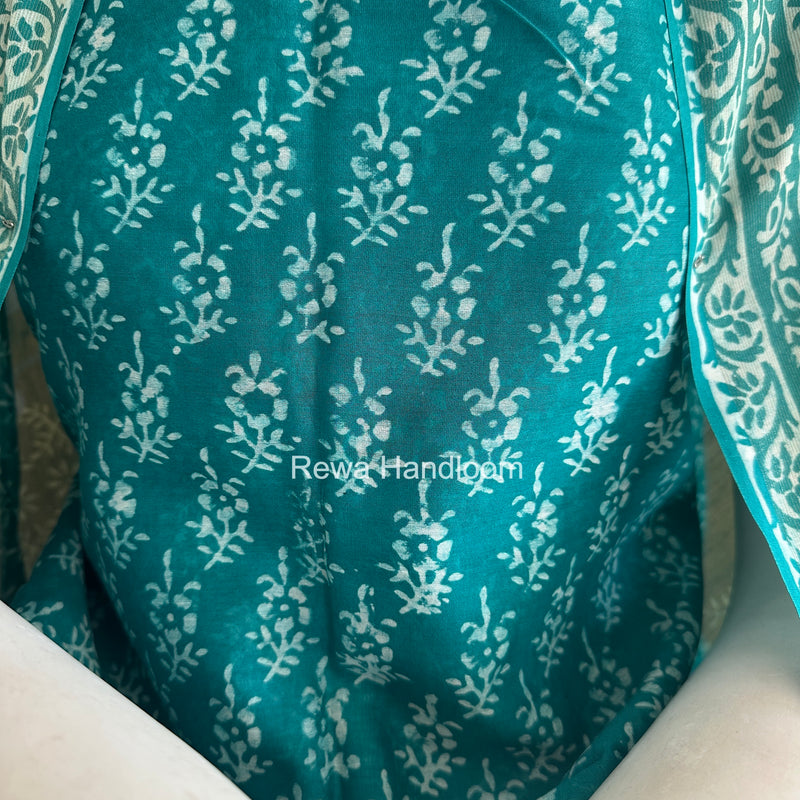Sea Green Dabu Print Silk Top-Dupatta DPSD08