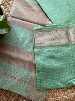 Maheshwari Green ~ Silver Zari Checks Silk Saree-SZ029