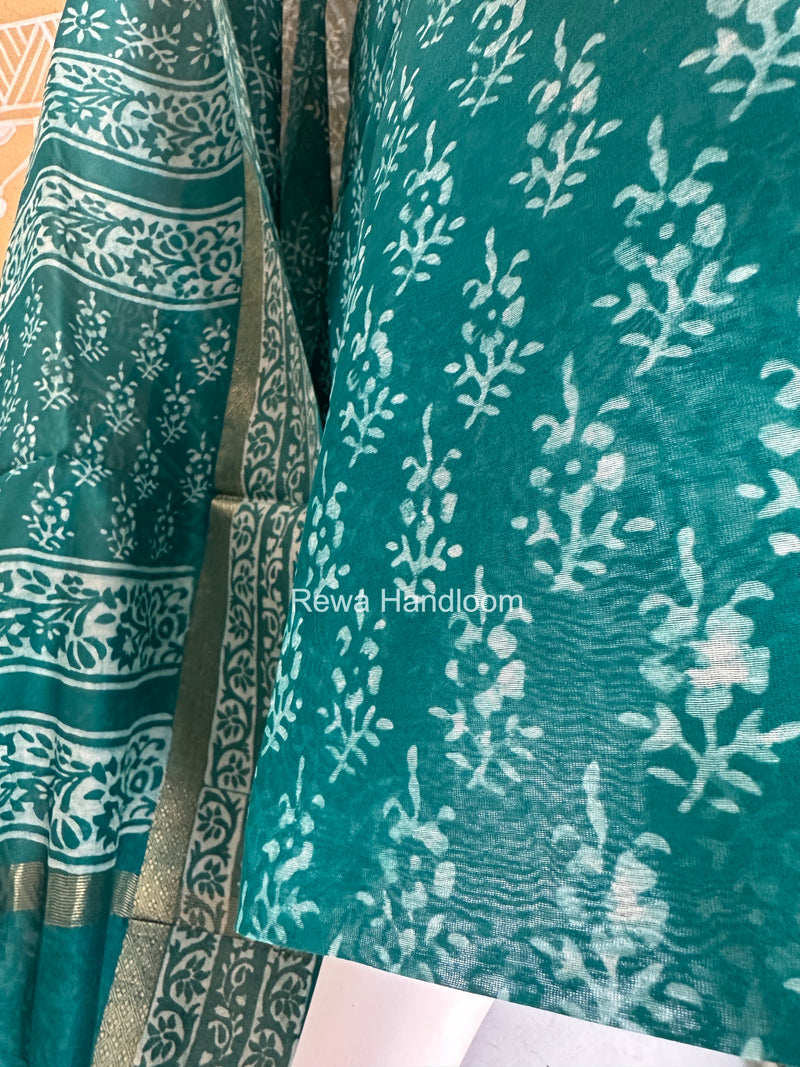 Sea Green Dabu Print Silk Top-Dupatta DPSD08