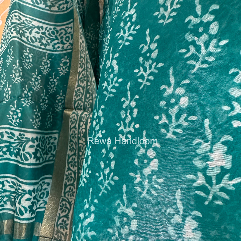 Sea Green Dabu Print Silk Top-Dupatta DPSD08
