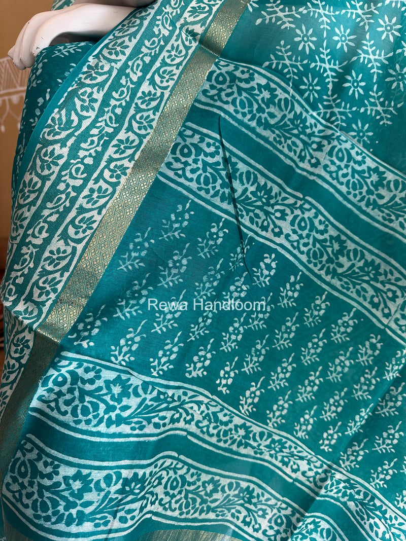 Sea Green Dabu Print Silk Top-Dupatta DPSD08