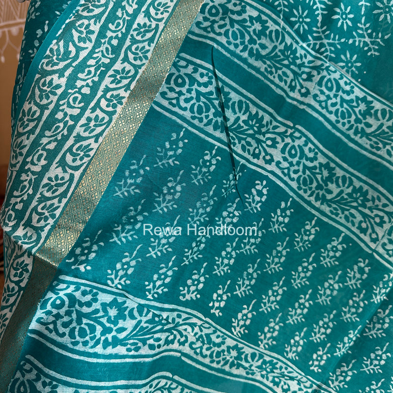 Sea Green Dabu Print Silk Top-Dupatta DPSD08