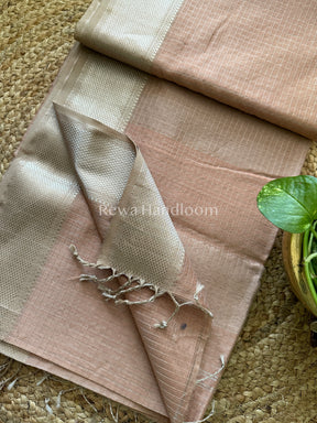 Maheshwari Light Peach ~ Silver Zari Checks Silk Saree-SZ028