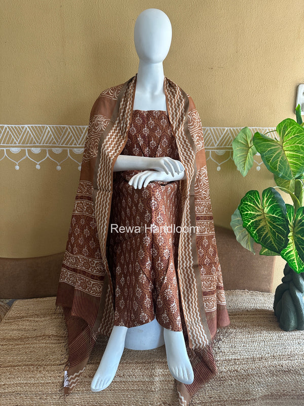 Dabu Print Silk Top-Dupatta