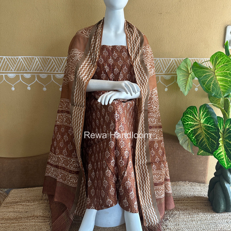 Dabu Print Silk Top-Dupatta