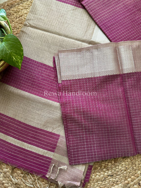 Maheshwari Magenta Blue ~ Silver Zari Checks Silk Saree-SZ026