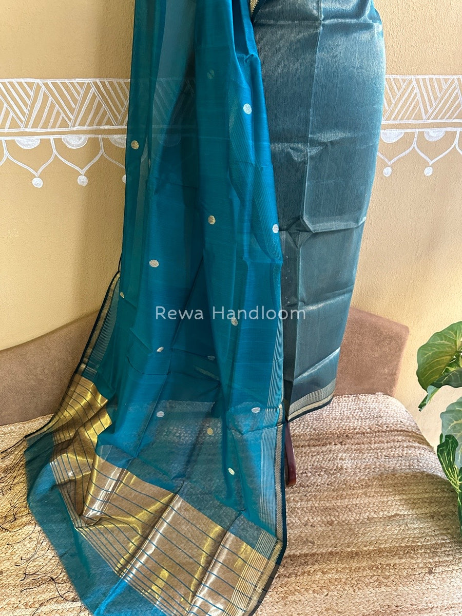 Maheshwari Rama Green Tissue Dress Material TTD04