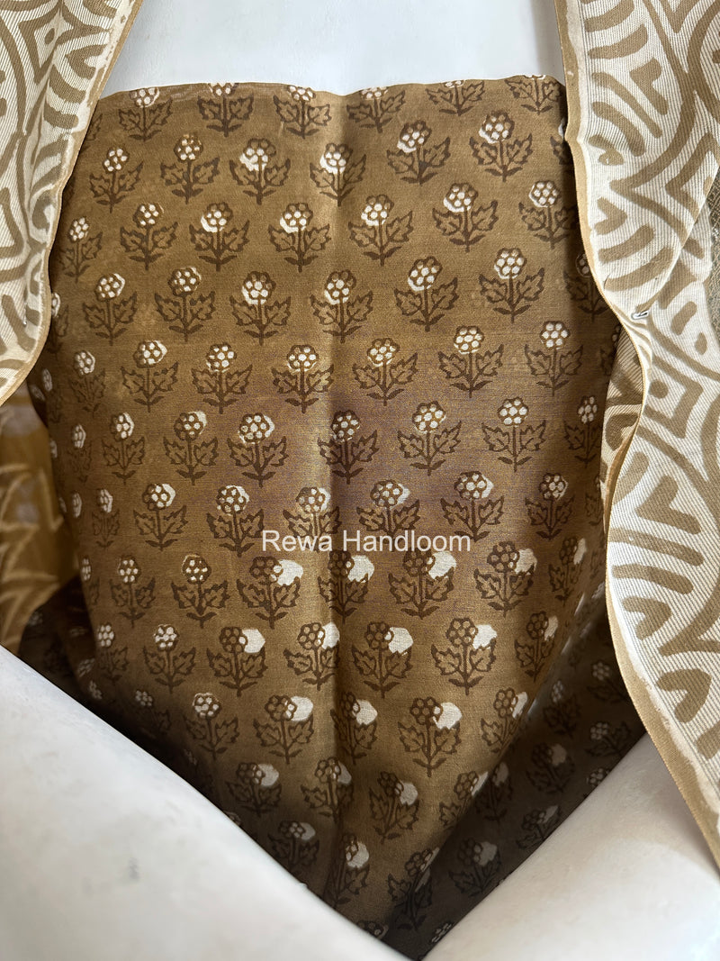 Olive Green Dabu Print Silk Top-Dupatta DPSD06