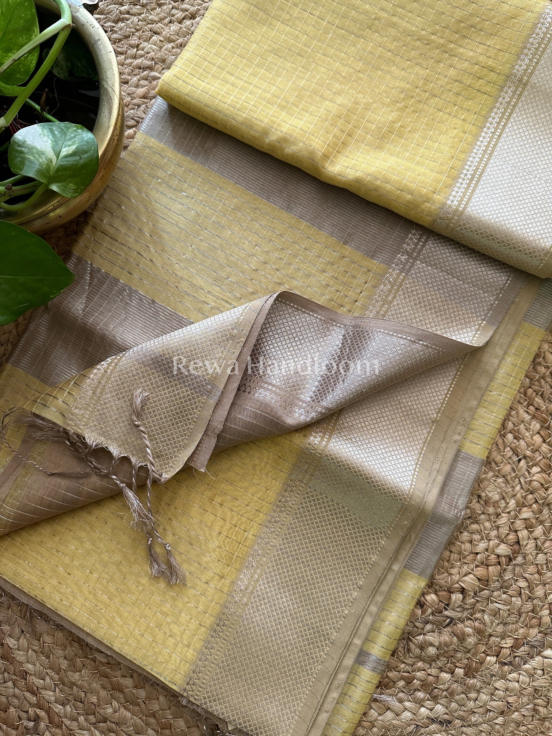 Maheshwari Yellow ~ Silver Zari Checks Silk Saree-SZ014