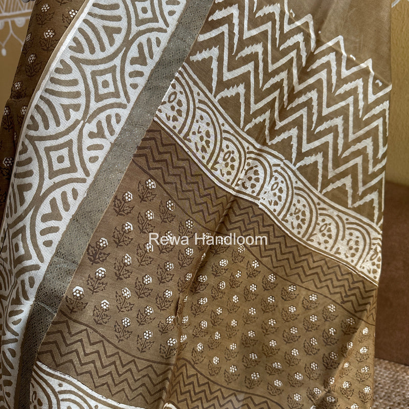 Olive Green Dabu Print Silk Top-Dupatta DPSD06