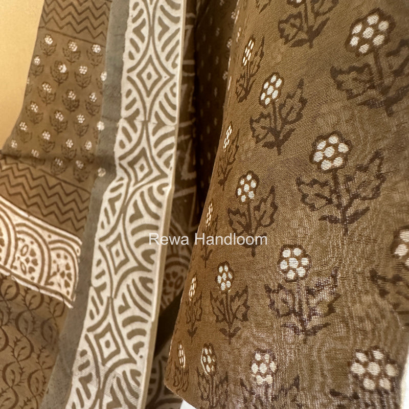 Olive Green Dabu Print Silk Top-Dupatta DPSD06