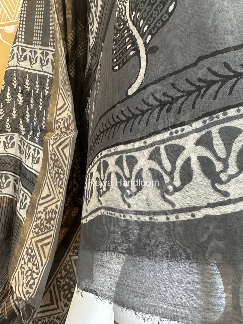Grey Dabu Print Silk Top-Dupatta DPSD04