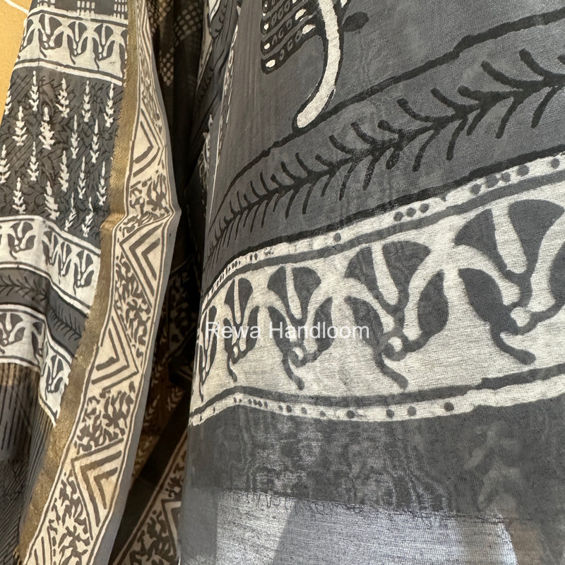 Grey Dabu Print Silk Top-Dupatta DPSD04