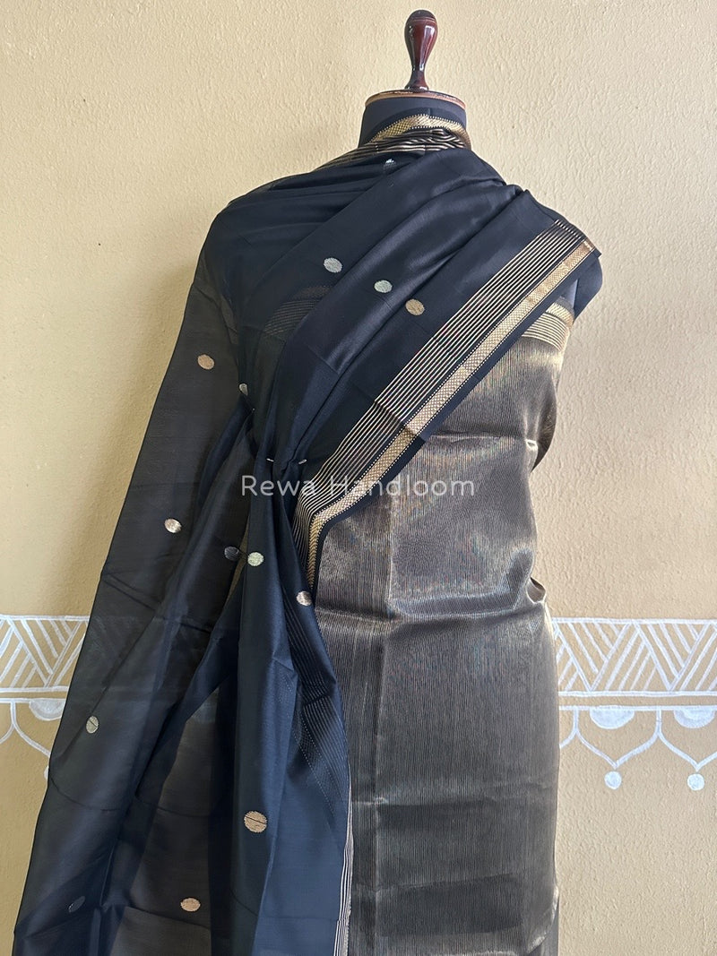 Maheshwari Black Tissue Dress Material TTD05