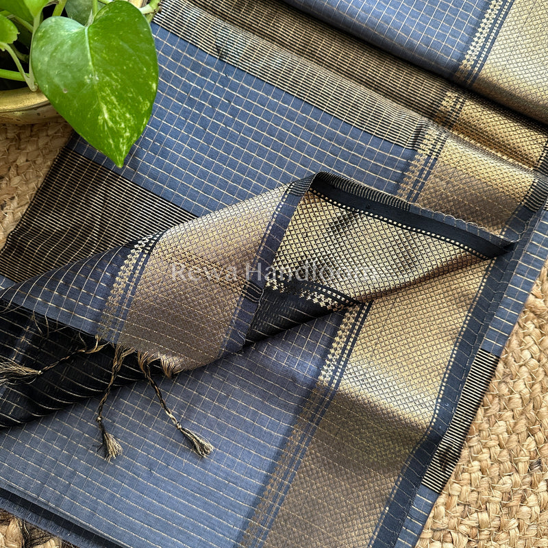 Maheshwari Grey Zari Checkered Sarees-ZCHX014