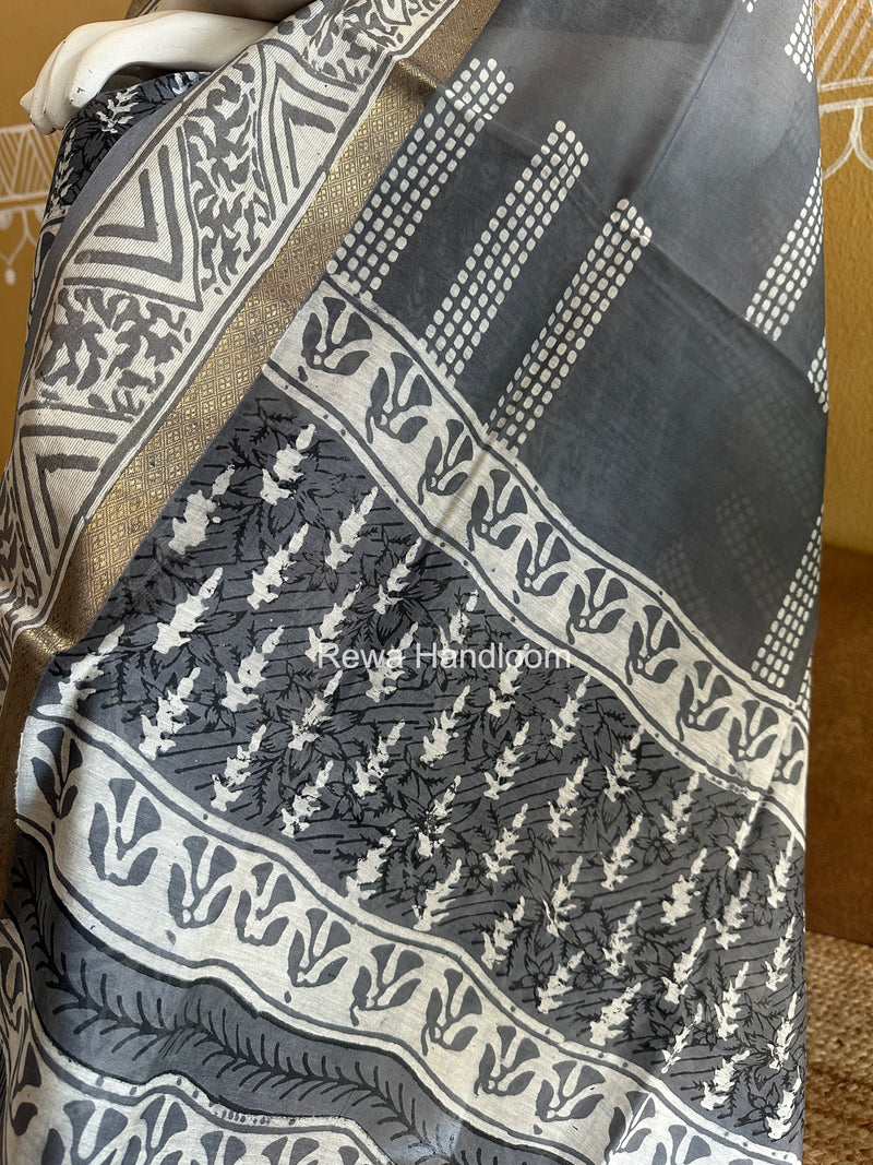 Grey Dabu Print Silk Top-Dupatta DPSD04