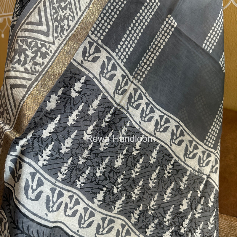 Grey Dabu Print Silk Top-Dupatta DPSD04