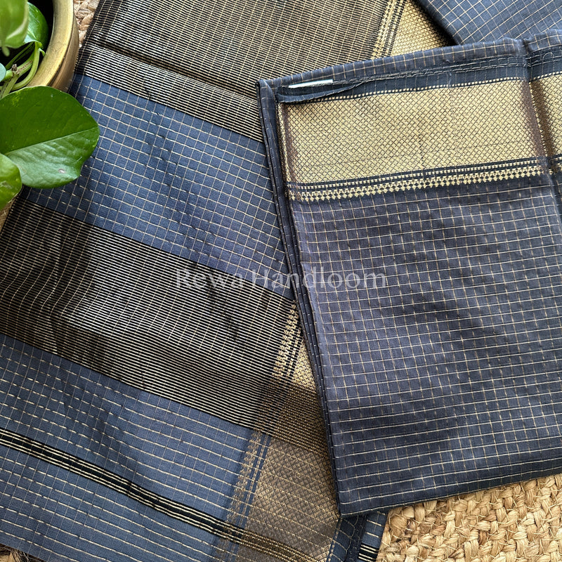 Maheshwari Grey Zari Checkered Sarees-ZCHX014