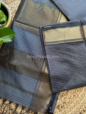 Maheshwari Grey Zari Checkered Sarees-ZCHX014