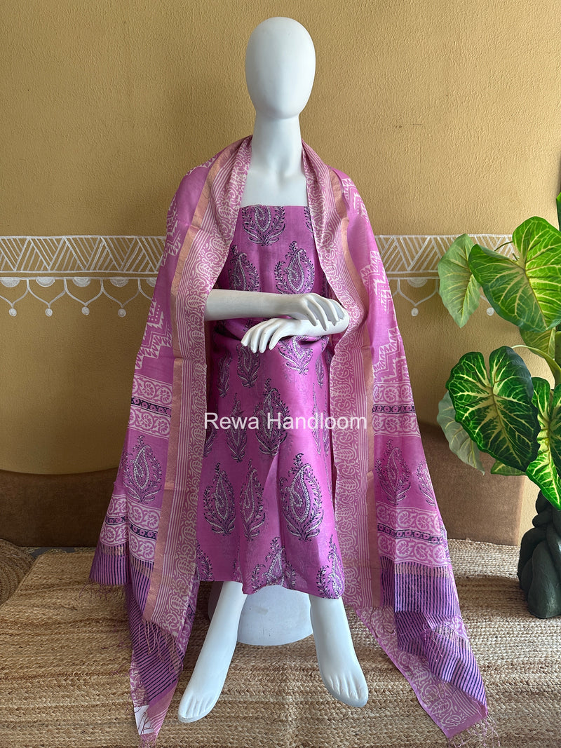 Dabu Print Silk Top-Dupatta DPSD01