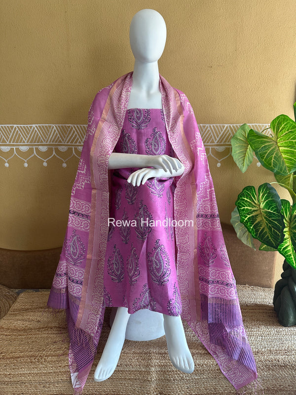 Dabu Print Silk Top-Dupatta DPSD01