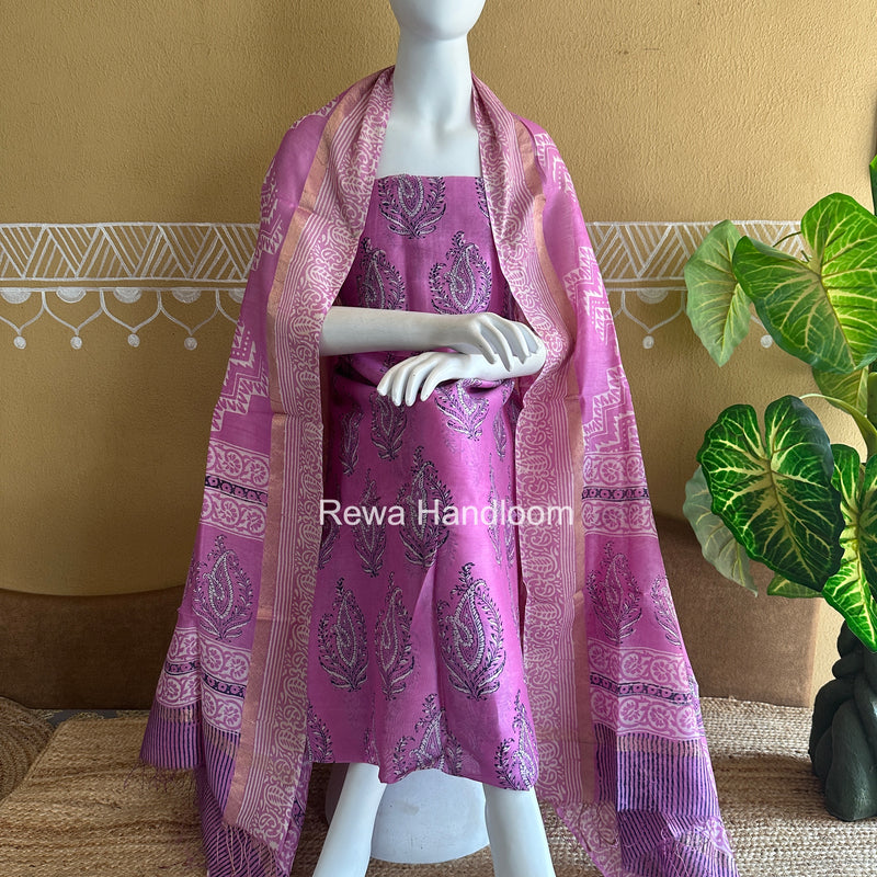 Dabu Print Silk Top-Dupatta DPSD01