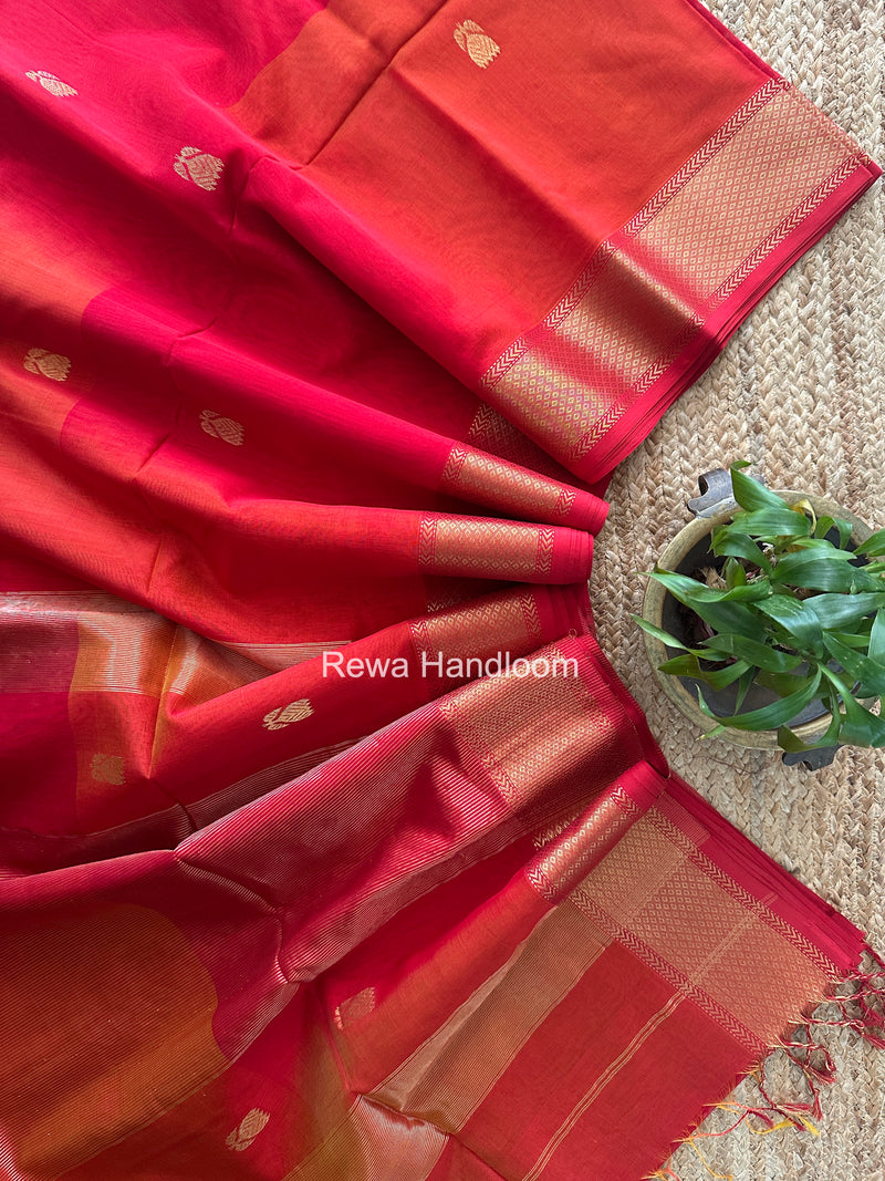 Maheshwari Red Lotus Butta Saree LLBS068
