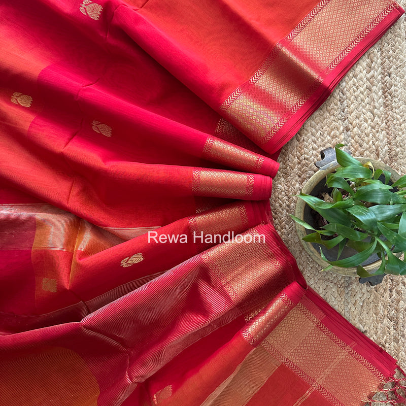Maheshwari Red Lotus Butta Saree LLBS068