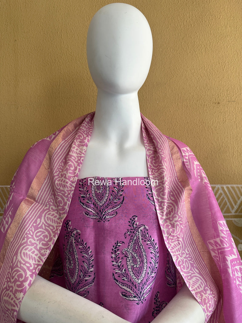 Pink Dabu Print Silk Top-Dupatta DPSD01