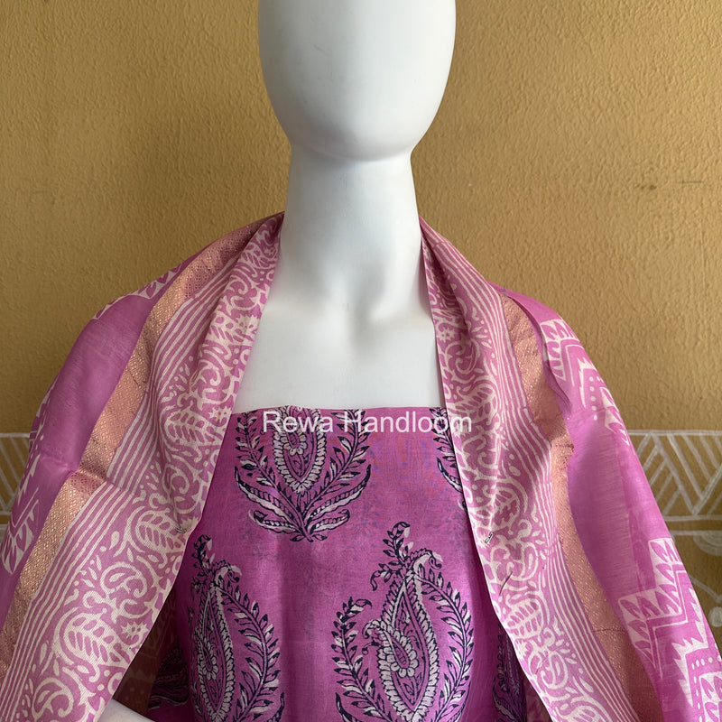 Pink Dabu Print Silk Top-Dupatta DPSD01