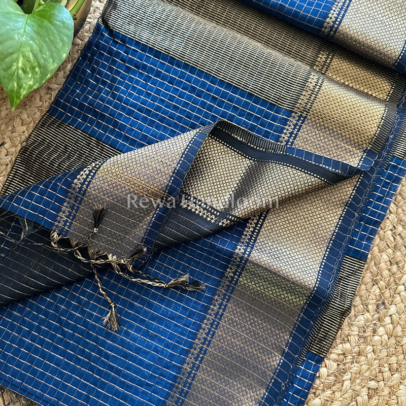Maheshwari Blue Zari Checkered Sarees-ZCHX013
