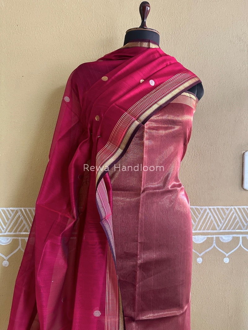 Maheshwari Rani Pink Tissue Dress Material TTD08