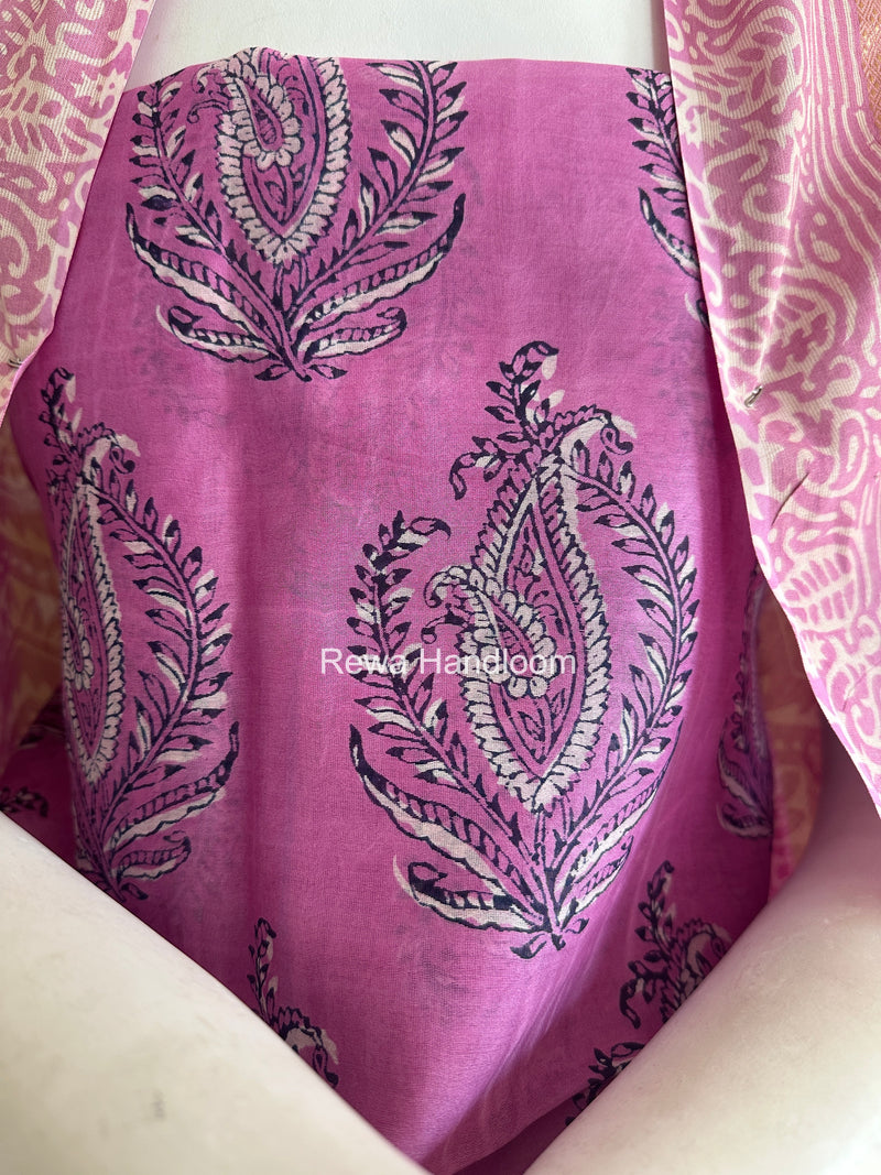 Pink Dabu Print Silk Top-Dupatta DPSD01