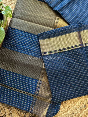 Maheshwari Blue Zari Checkered Sarees-ZCHX013